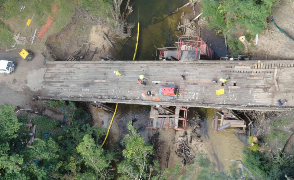 MISSION ACCOMPLISHED: Hanly’s Bridge on Bowraville Rd, Brierfield (pictured during reconstruction) is back in action. MISSION ACCOMPLISHED: Hanly’s Bridge on Bowraville Rd, Brierfield (pictured during reconstruction) is back in action.